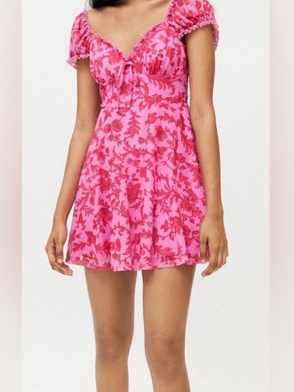 Urban Outfitters Pink and Red Floral Mini Dress Size M